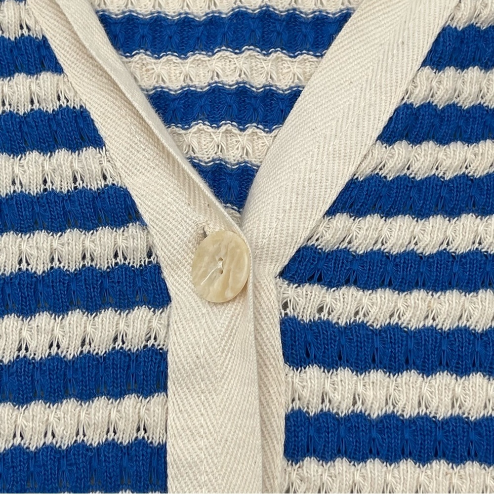 MNG Mango Blue/ Cream Stripe Jersey Sweater Midi Dress Sz US 10 Short Sleeve - Picture 6 of 13